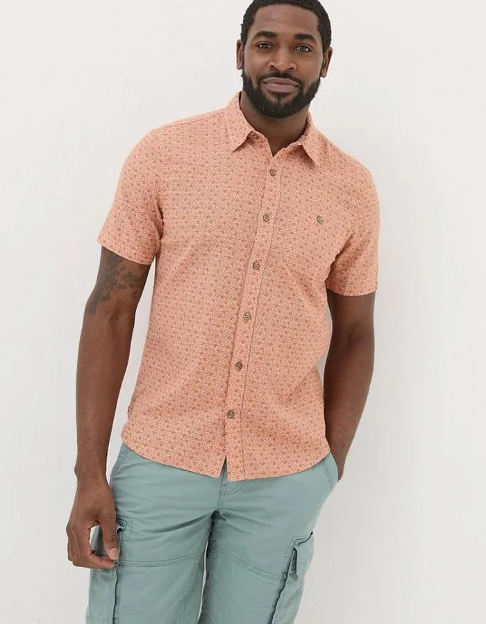 Men FatFace Shirts Star Fish Print Shirt Orange