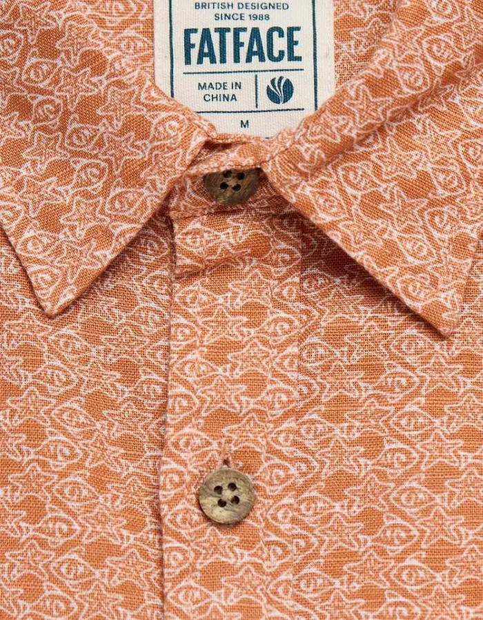Men FatFace Shirts Star Fish Print Shirt Orange