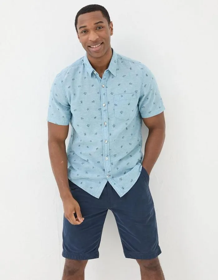 Men FatFace Shirts Turtle Print Shirt Blue