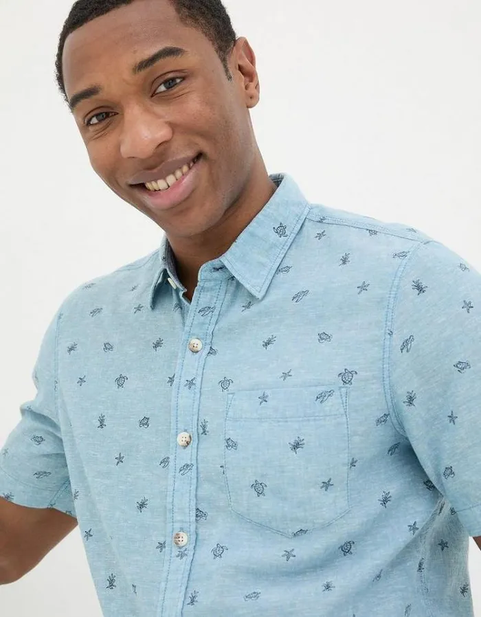 Men FatFace Shirts Turtle Print Shirt Blue