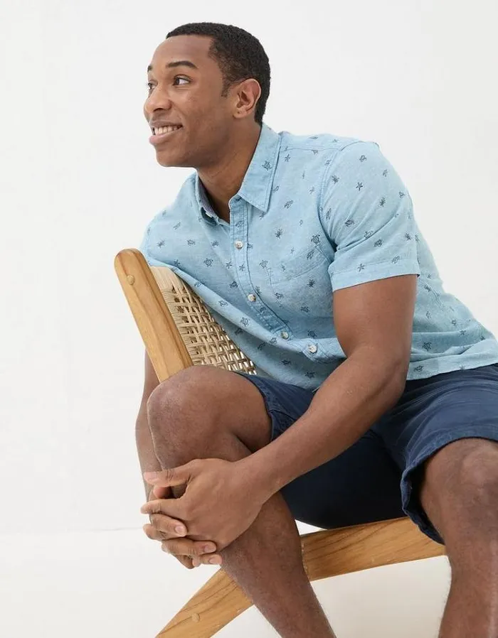 Men FatFace Shirts Turtle Print Shirt Blue