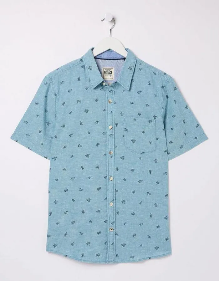 Men FatFace Shirts Turtle Print Shirt Blue