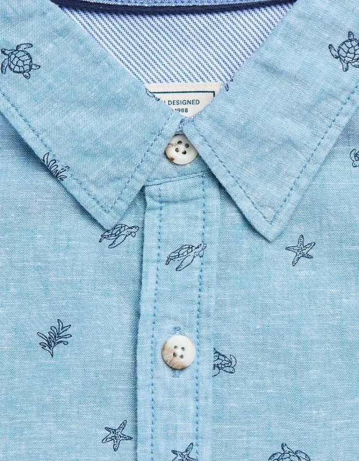 Men FatFace Shirts Turtle Print Shirt Blue