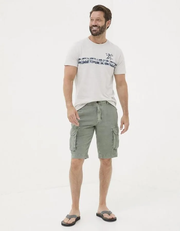 Men FatFace Shorts Cotton Linen Cargo Shorts Green