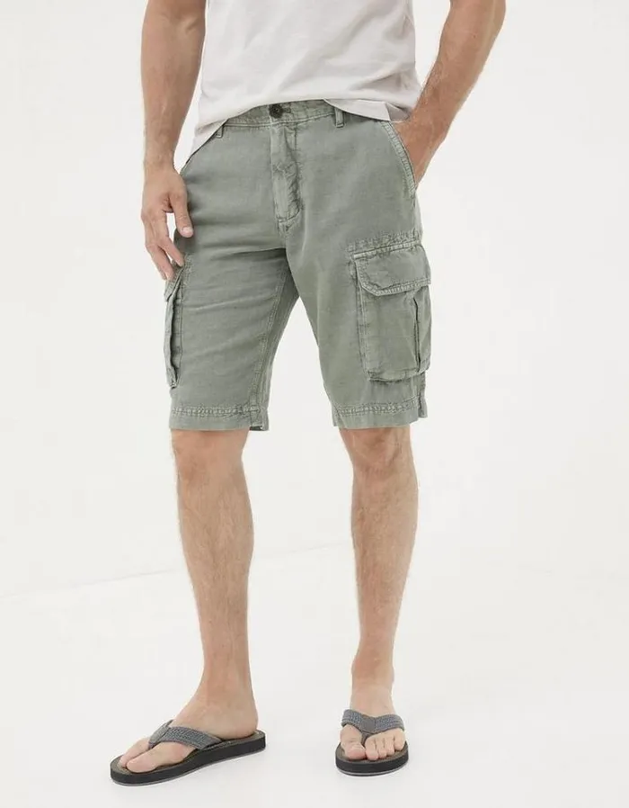 Men FatFace Shorts Cotton Linen Cargo Shorts Green