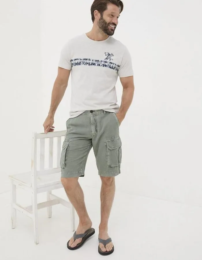 Men FatFace Shorts Cotton Linen Cargo Shorts Green