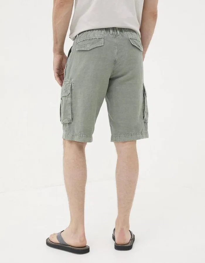 Men FatFace Shorts Cotton Linen Cargo Shorts Green