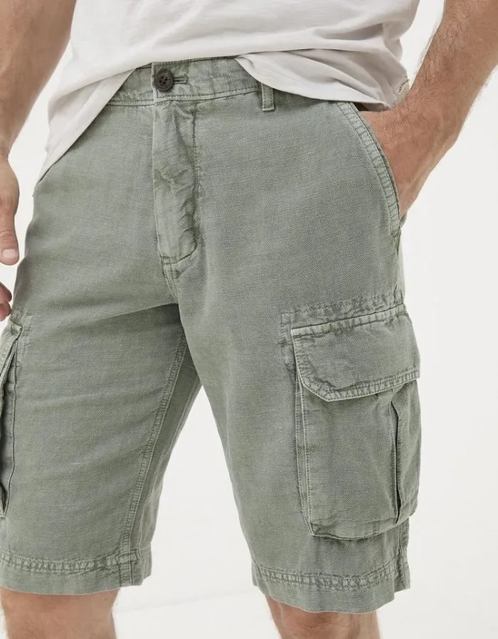 Men FatFace Shorts Cotton Linen Cargo Shorts Green