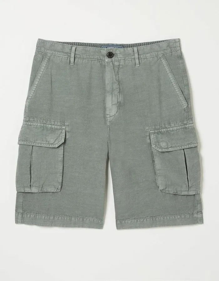Men FatFace Shorts Cotton Linen Cargo Shorts Green