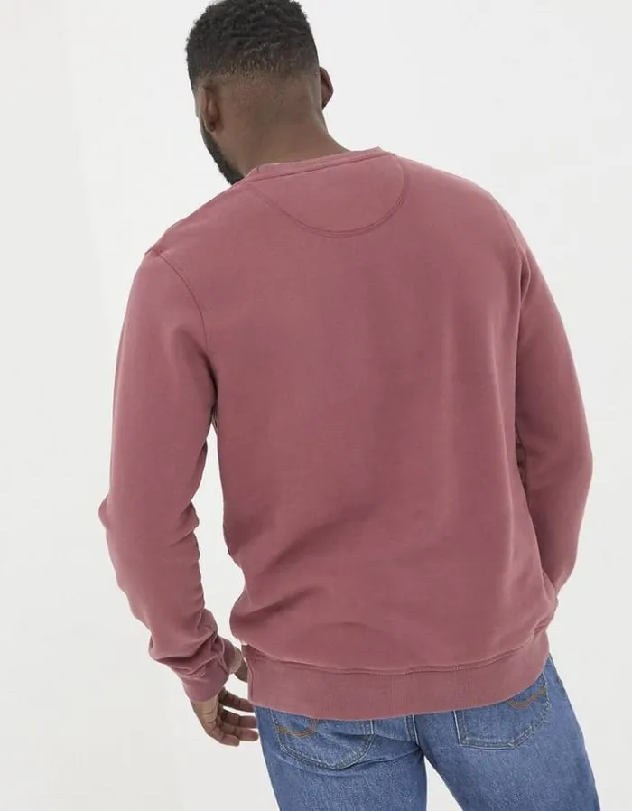 Men FatFace Sweatshirts and Hoodies Brooke Crew Neck Sweatshirt Dark Pink
