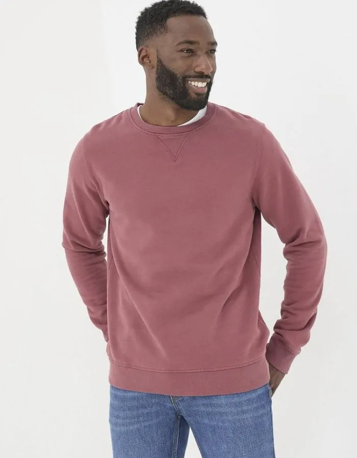 Men FatFace Sweatshirts and Hoodies Brooke Crew Neck Sweatshirt Dark Pink