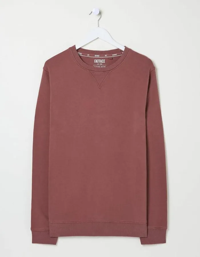 Men FatFace Sweatshirts and Hoodies Brooke Crew Neck Sweatshirt Dark Pink