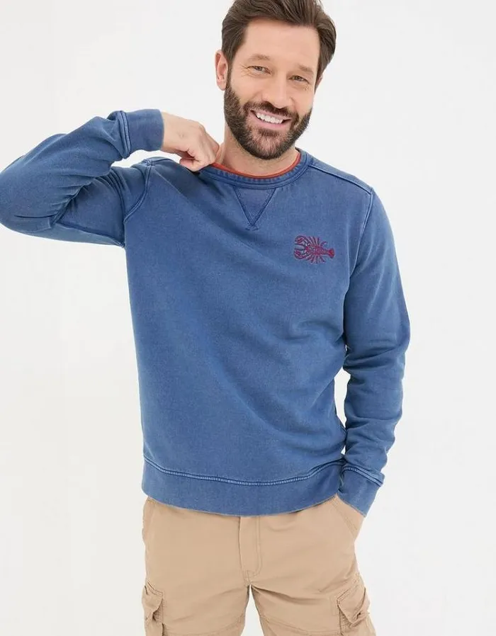 Men FatFace Sweatshirts and Hoodies Petersfield Lobster Crew Sweatshirt Washed Blue