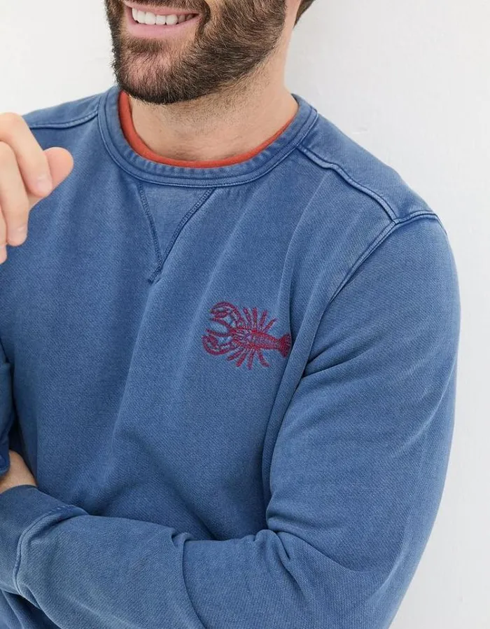 Men FatFace Sweatshirts and Hoodies Petersfield Lobster Crew Sweatshirt Washed Blue