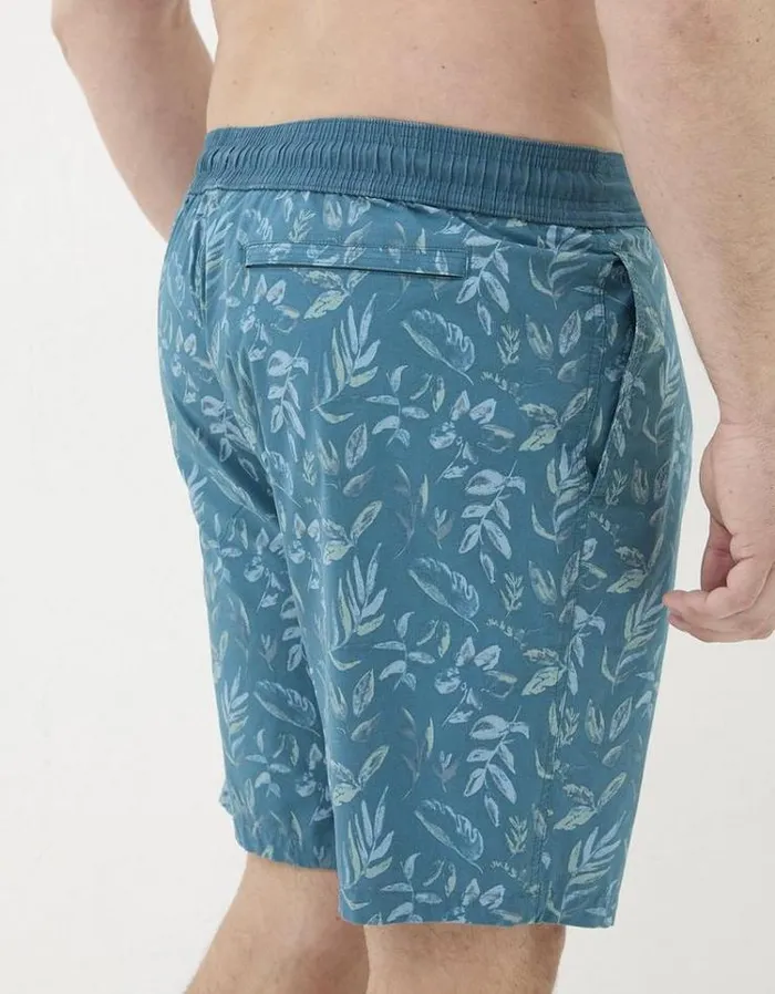 Men FatFace Swimwear Camber Leaf Print Swim Shorts Dark Teal Green