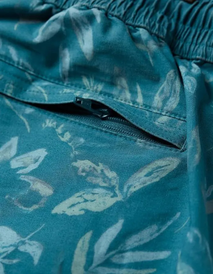 Men FatFace Swimwear Camber Leaf Print Swim Shorts Dark Teal Green