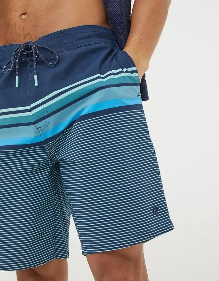 Men FatFace Swimwear Camber Placement Stripe Swim Shorts Navy