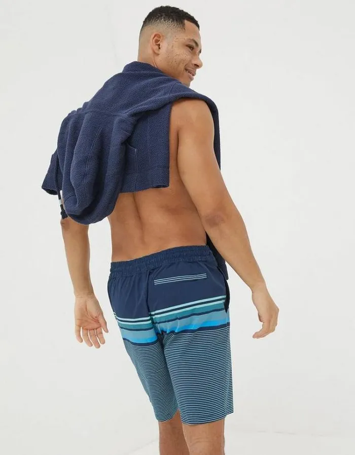Men FatFace Swimwear Camber Placement Stripe Swim Shorts Navy