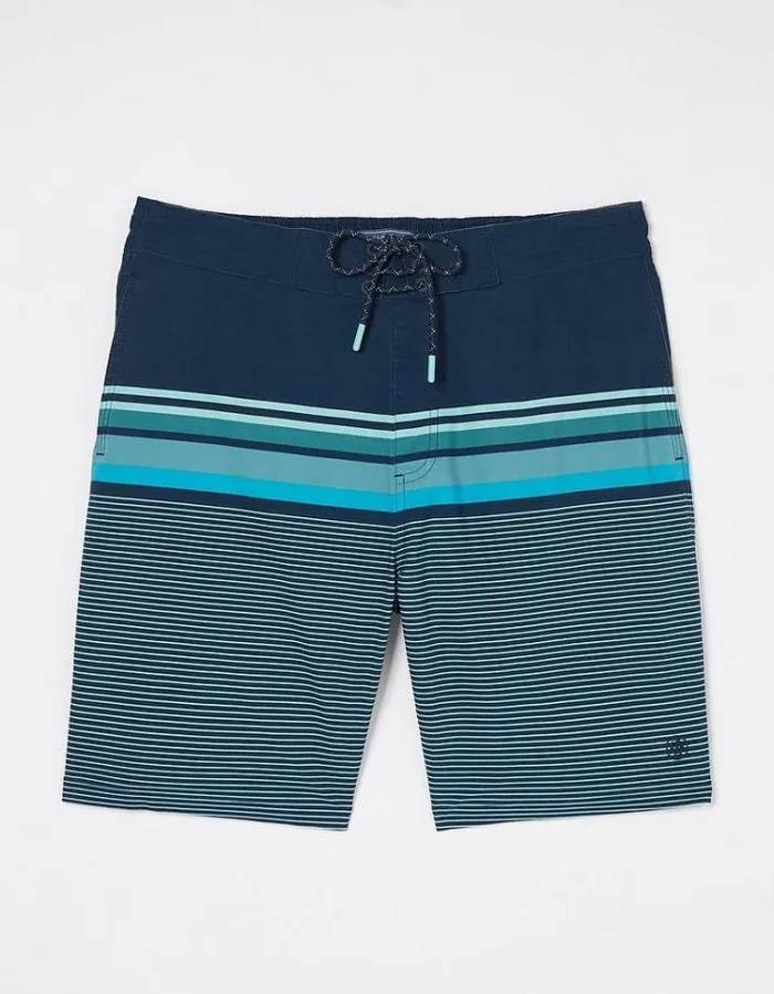 Men FatFace Swimwear Camber Placement Stripe Swim Shorts Navy