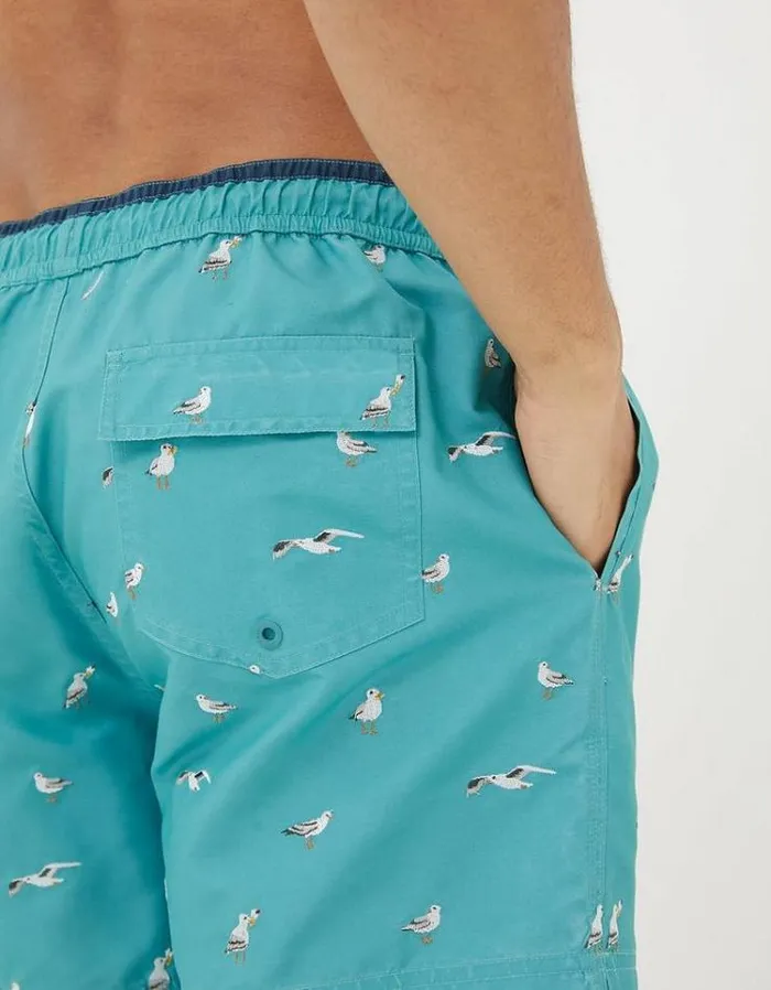 Men FatFace Swimwear Trevose Seagull Swim Shorts Green