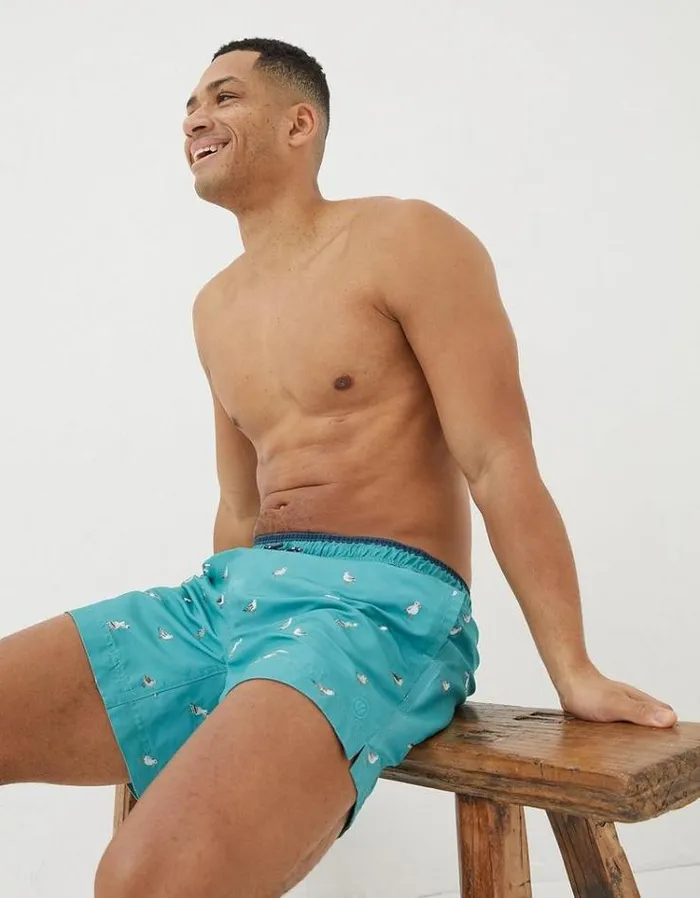 Men FatFace Swimwear Trevose Seagull Swim Shorts Green
