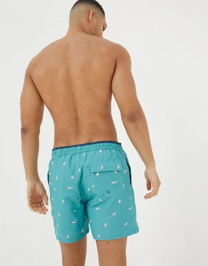 Men FatFace Swimwear Trevose Seagull Swim Shorts Green