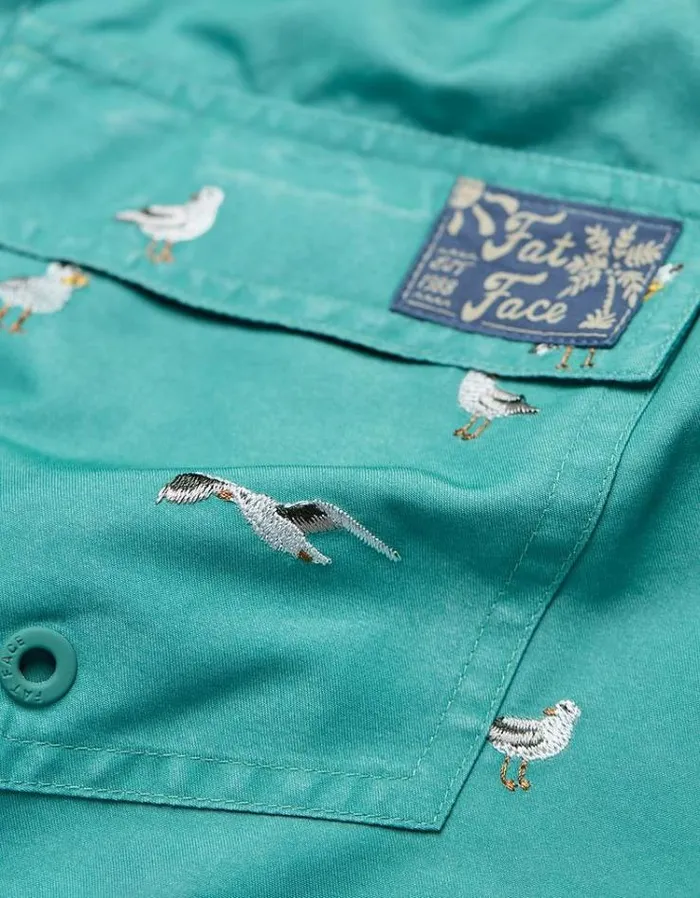 Men FatFace Swimwear Trevose Seagull Swim Shorts Green