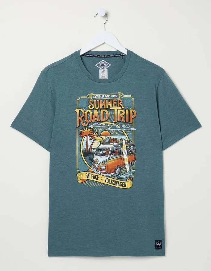 Men FatFace TShirts VW Summer Road Trip Teal Green