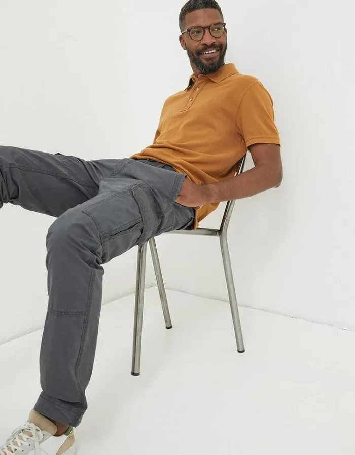 Men FatFace Tall Collection Bude Straight Cargo Pants Dark Grey