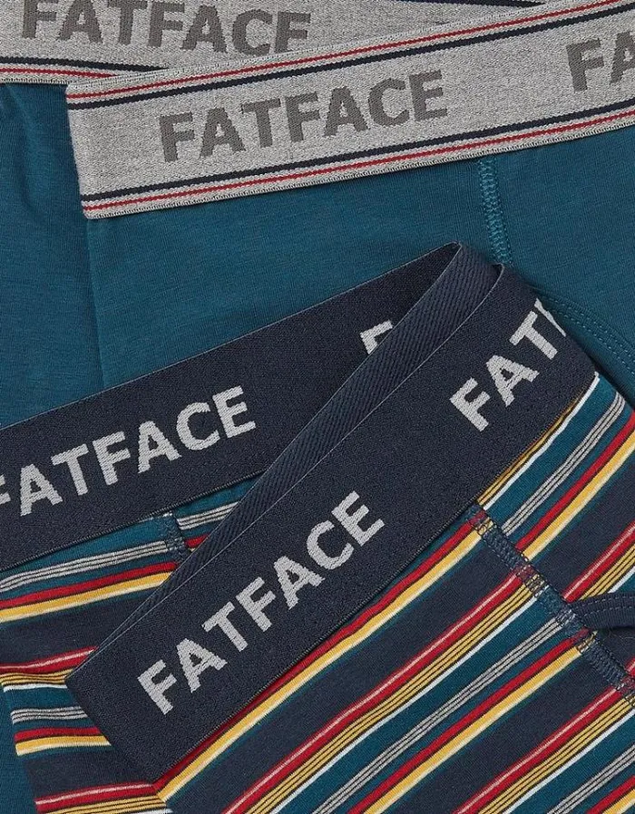 Men FatFace Underwear and Socks 2 Pack Salcombe Stripe Boxers Bright Red