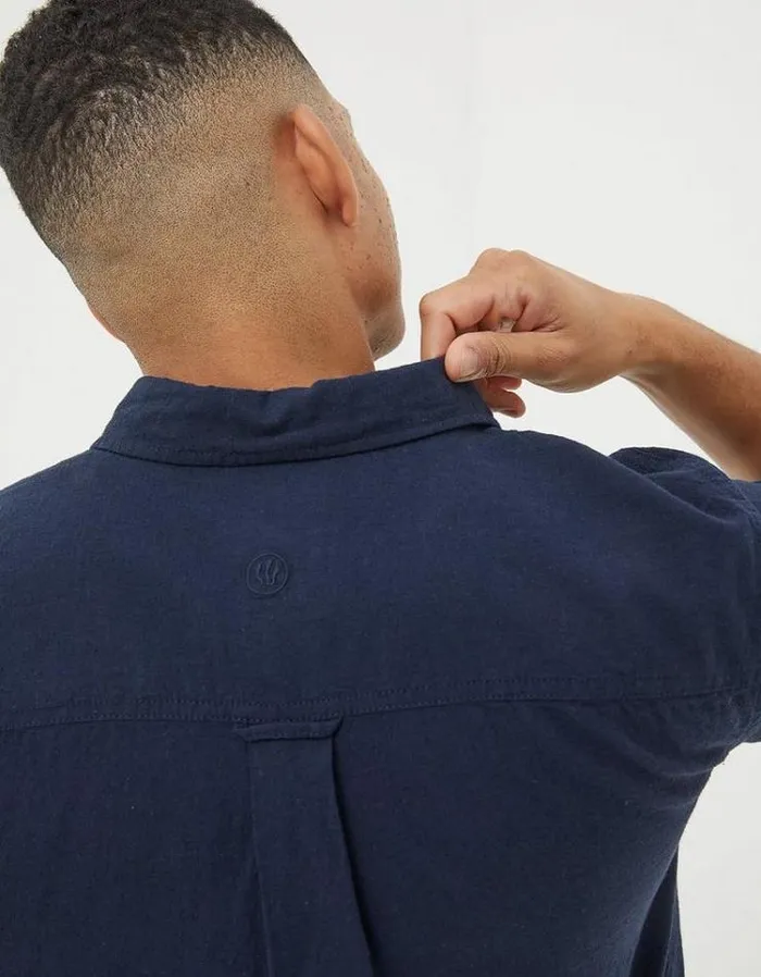 Men FatFace Vacation Shop Bugle Linen Cotton Shirt Navy