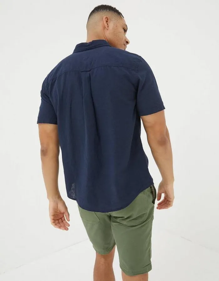 Men FatFace Vacation Shop Bugle Linen Cotton Shirt Navy