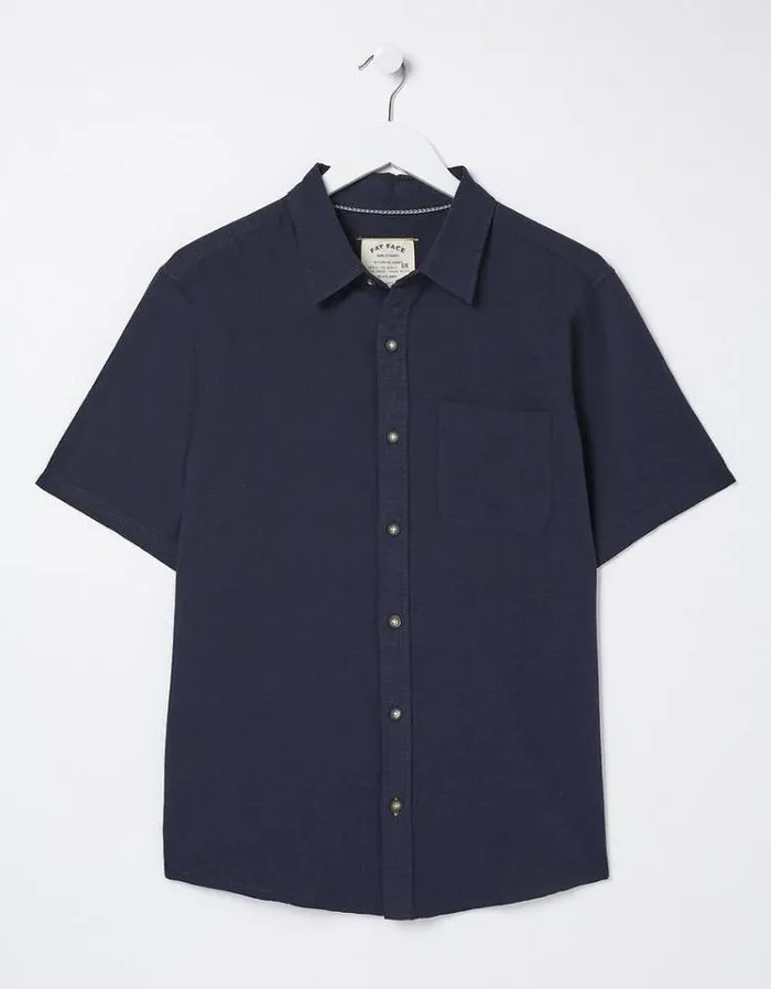 Men FatFace Vacation Shop Bugle Linen Cotton Shirt Navy