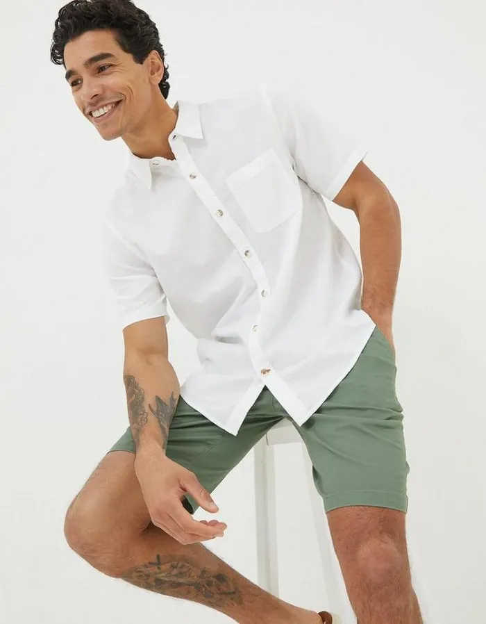 Men FatFace Vacation Shop Bugle Linen Cotton Shirt White