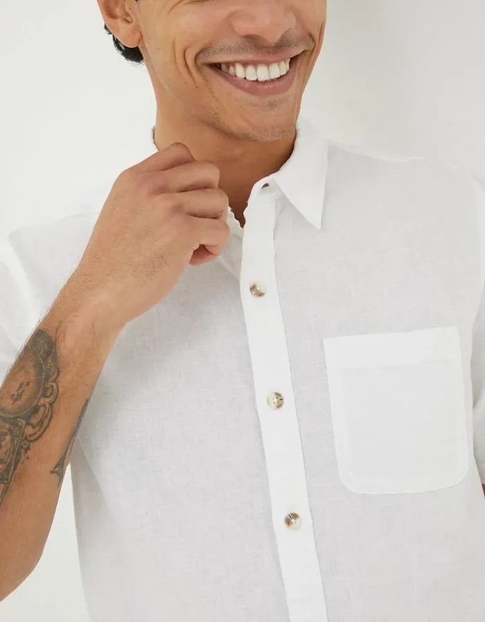 Men FatFace Vacation Shop Bugle Linen Cotton Shirt White