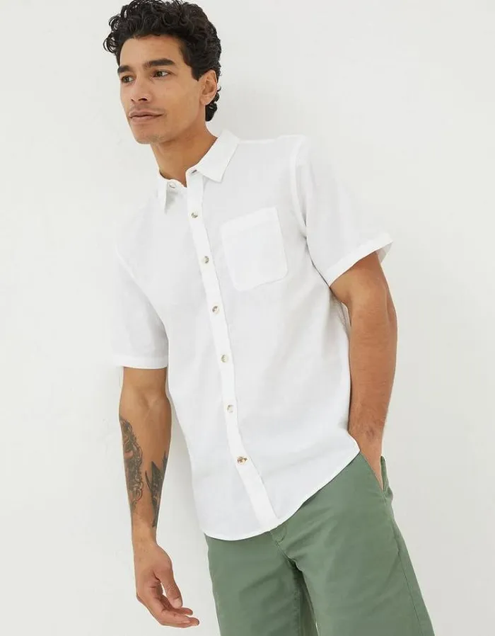 Men FatFace Vacation Shop Bugle Linen Cotton Shirt White