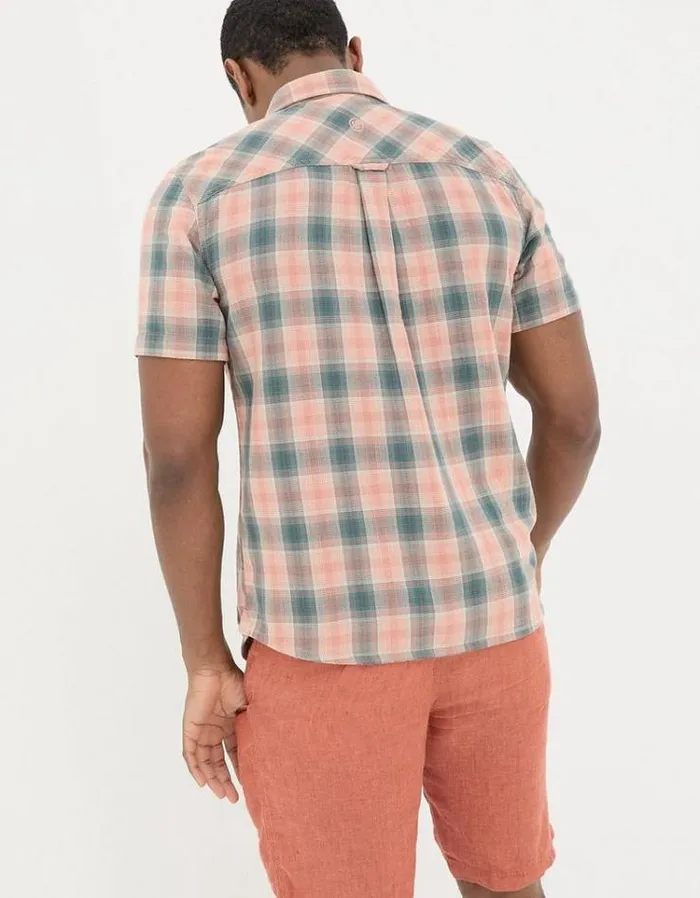 Men FatFace Vacation Shop Short Sleeve Chatley Check Shirt Orange