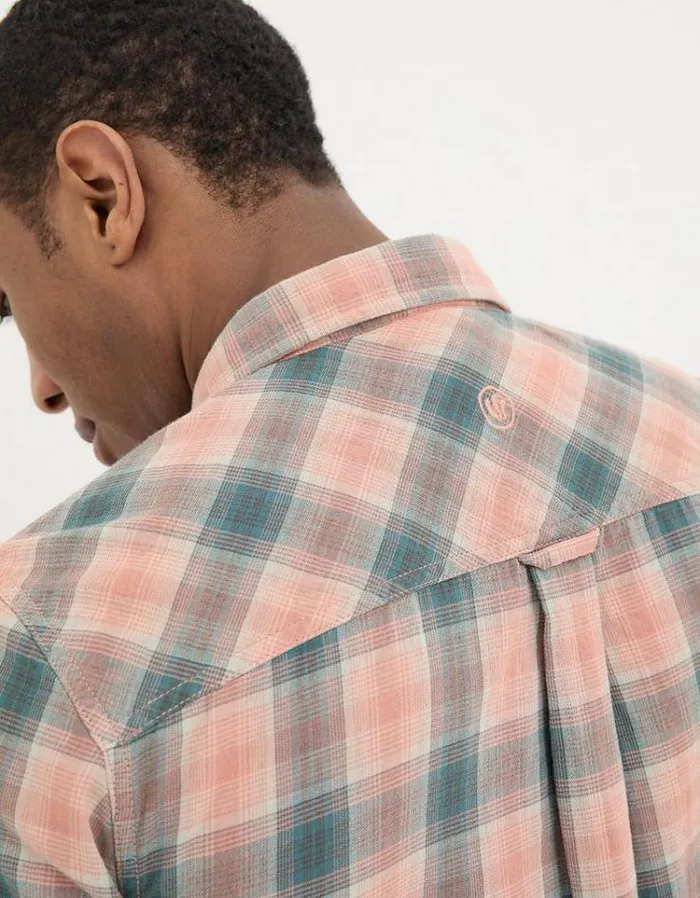 Men FatFace Vacation Shop Short Sleeve Chatley Check Shirt Orange