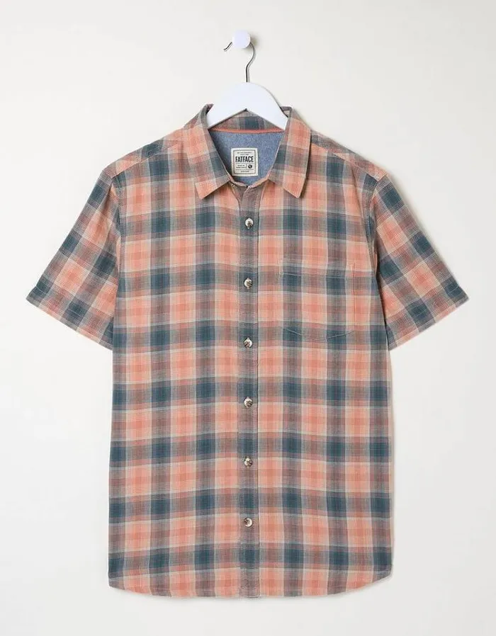 Men FatFace Vacation Shop Short Sleeve Chatley Check Shirt Orange