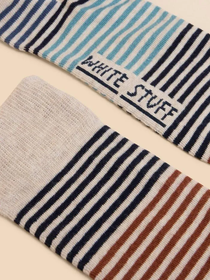 Men Fine Stripe Ankle Sock Natural Multi White Stuff Socks