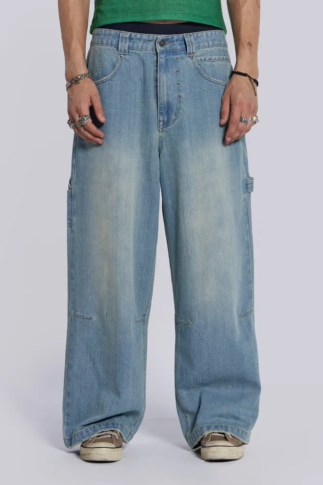 Men Jaded London Shop Light Wash Colossus Carpenter Jeans Denim