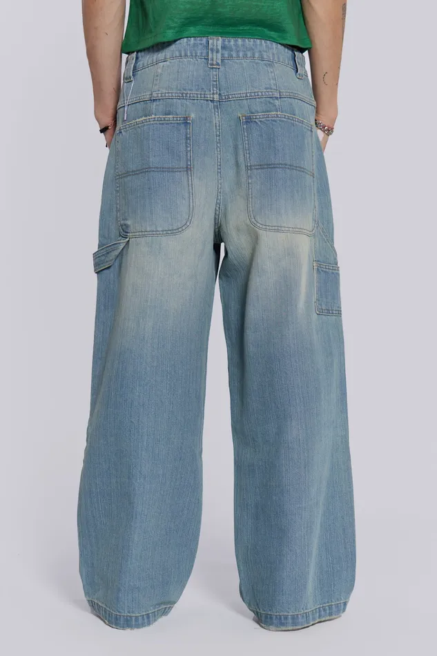 Men Jaded London Shop Light Wash Colossus Carpenter Jeans Denim