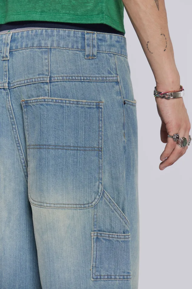 Men Jaded London Shop Light Wash Colossus Carpenter Jeans Denim