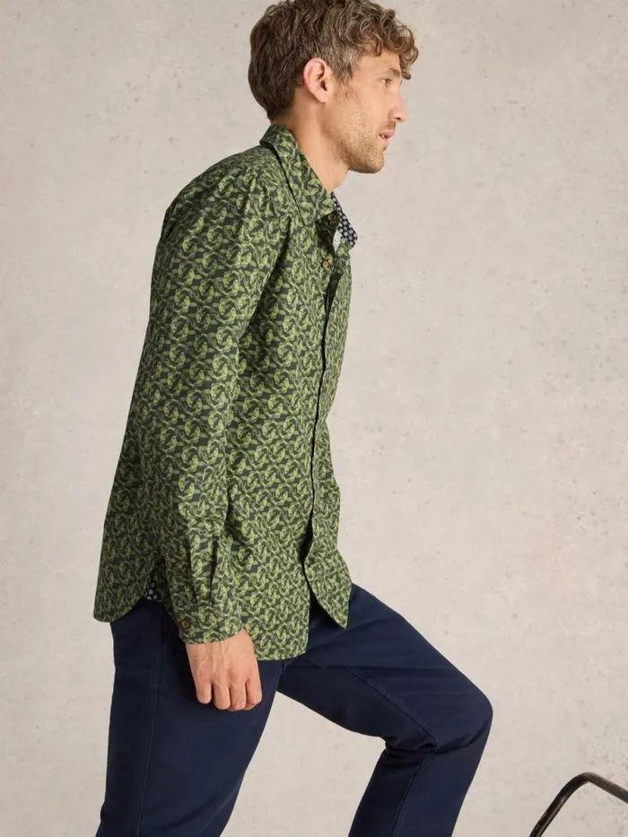 Men Koi Fish Printed Shirt Green Print White Stuff Shirts Men Koi Fish Printed Shirt Green Print White Stuff Shirts