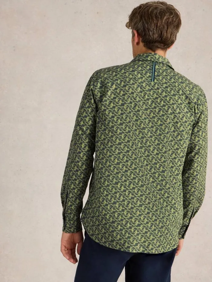 Men Koi Fish Printed Shirt Green Print White Stuff Shirts Men Koi Fish Printed Shirt Green Print White Stuff Shirts