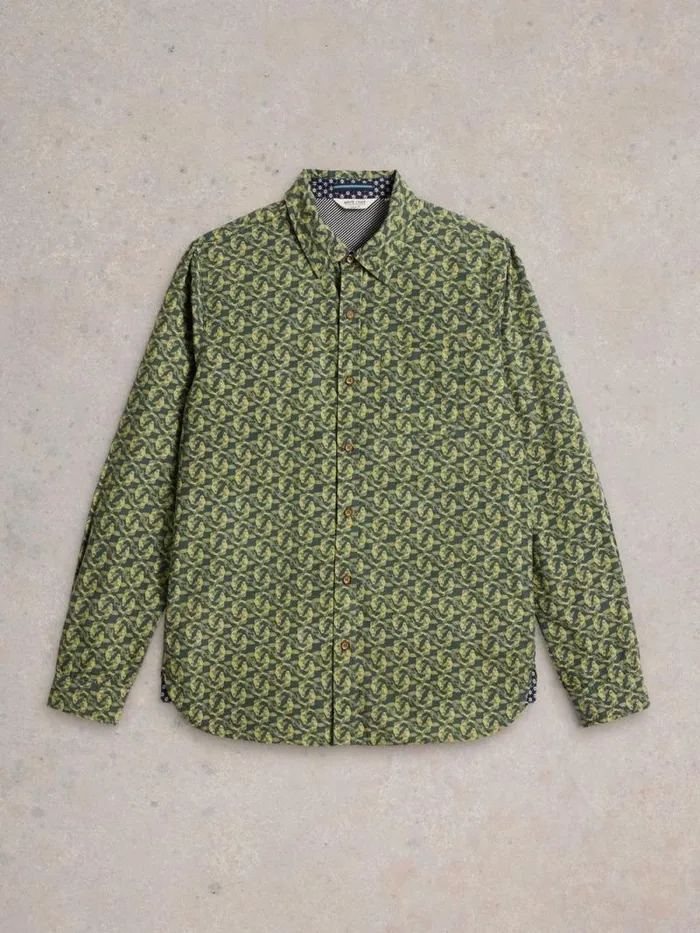 Men Koi Fish Printed Shirt Green Print White Stuff Shirts Men Koi Fish Printed Shirt Green Print White Stuff Shirts