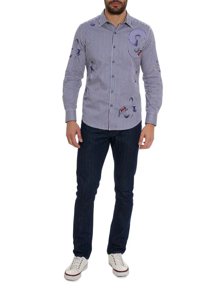 Men Long Sleeve Button Down Shirts Robert Graham CHICANE LONG SLEEVE BUTTON DOWN SHIRT White