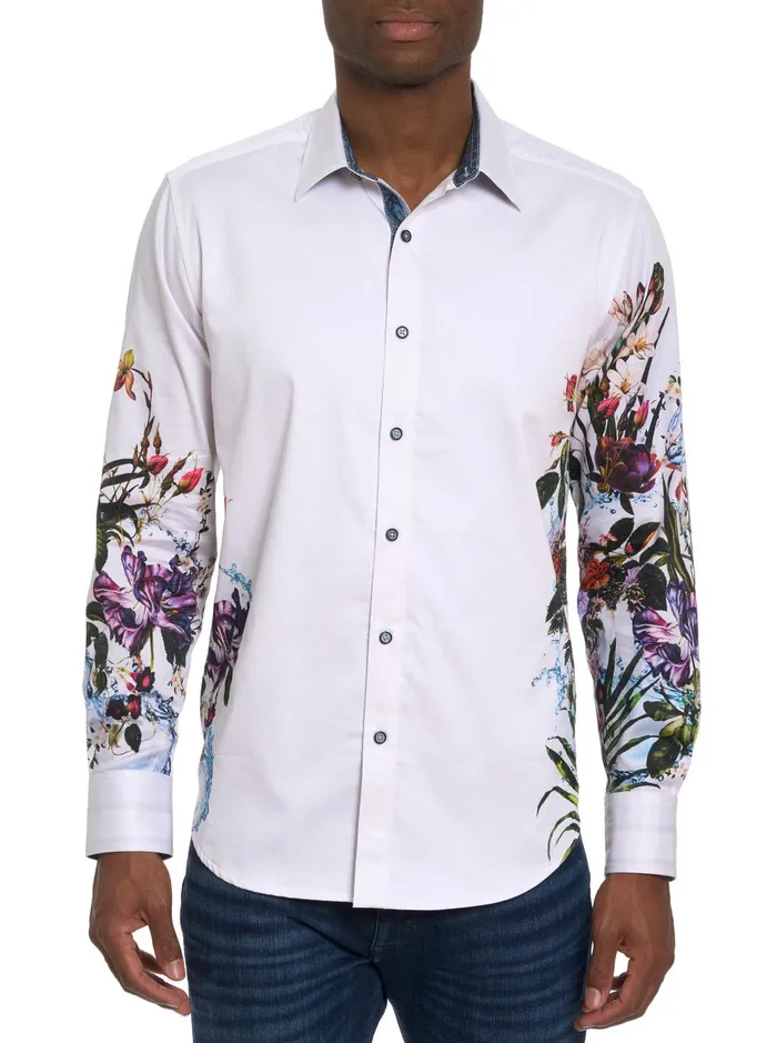 Men Long Sleeve Button Down Shirts Robert Graham GARDEN PARTY LONG SLEEVE BUTTON DOWN SHIRT White