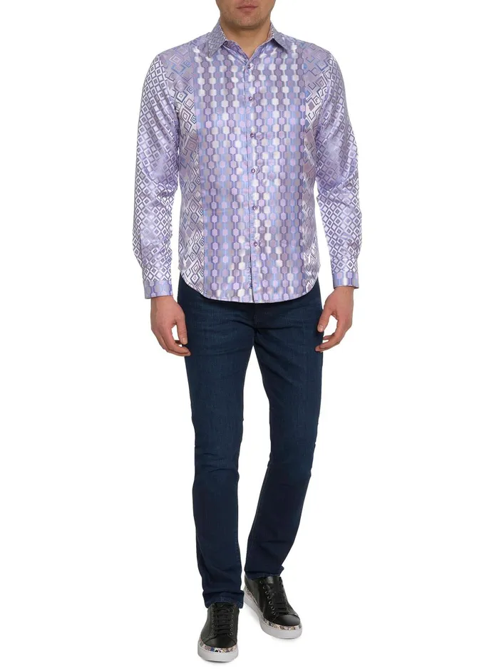 Men Long Sleeve Button Down Shirts Robert Graham LIMITED EDITION ENTREPRENEUR LONG SLEEVE BUTTON DOWN SHIRT Purple