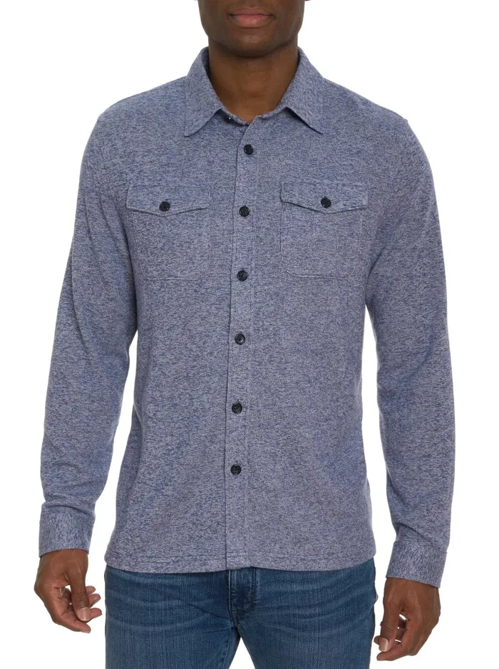 Men Long Sleeve Button Down Shirts Robert Graham ORTIS LONG SLEEVE BUTTON FRONT KNIT SHIRT Navy